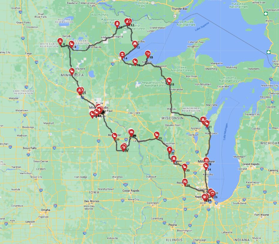 Map for Minneapolis Roundtrip